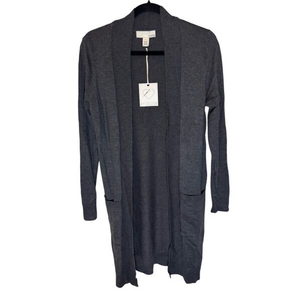 By Design Long Tunic Length Cardigan - Charcoal Gray Size L - Picture 4 of 7